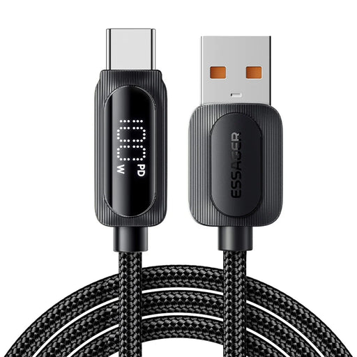 ESSAGER 2m USB-A to Type-C 7A Fully Compatible Digital Display Fast Charging Data Cable - 1