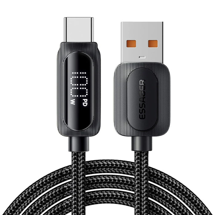 ESSAGER 2m USB-A to Type-C 7A Fully Compatible Digital Display Fast Charging Data Cable - 1