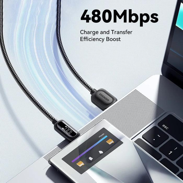ESSAGER 2m USB-A to Type-C 7A Fully Compatible Digital Display Fast Charging Data Cable - 5