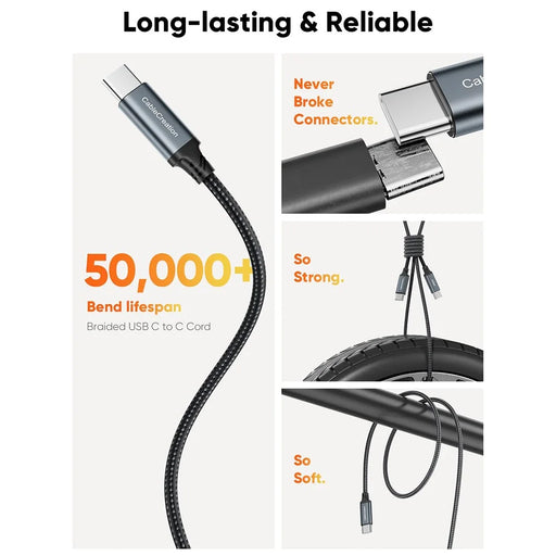 CABLECREATION CC1304 1.83m Type-C to Type-C 240W Fast Charging Wire Nylon Braided Data Cable - 2