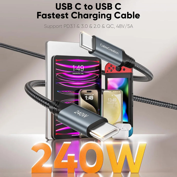 CABLECREATION CC1304 1.83m Type-C to Type-C 240W Fast Charging Wire Nylon Braided Data Cable - 3