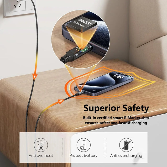 CABLECREATION CC1304 1.83m Type-C to Type-C 240W Fast Charging Wire Nylon Braided Data Cable - 5