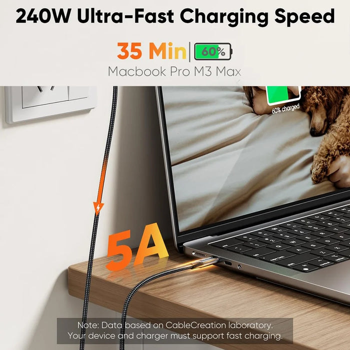 CABLECREATION CC1304 1.83m Type-C to Type-C 240W Fast Charging Wire Nylon Braided Data Cable - 6