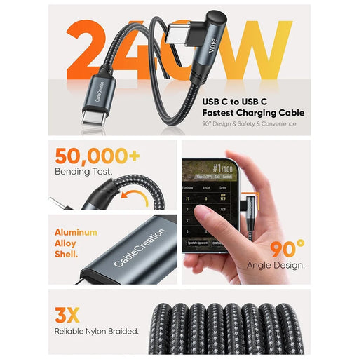 CABLECREATION CC1306 0.91m Type-C to Elbow Type-C 240W Fast Charging Nylon Braided Data Cable - 2