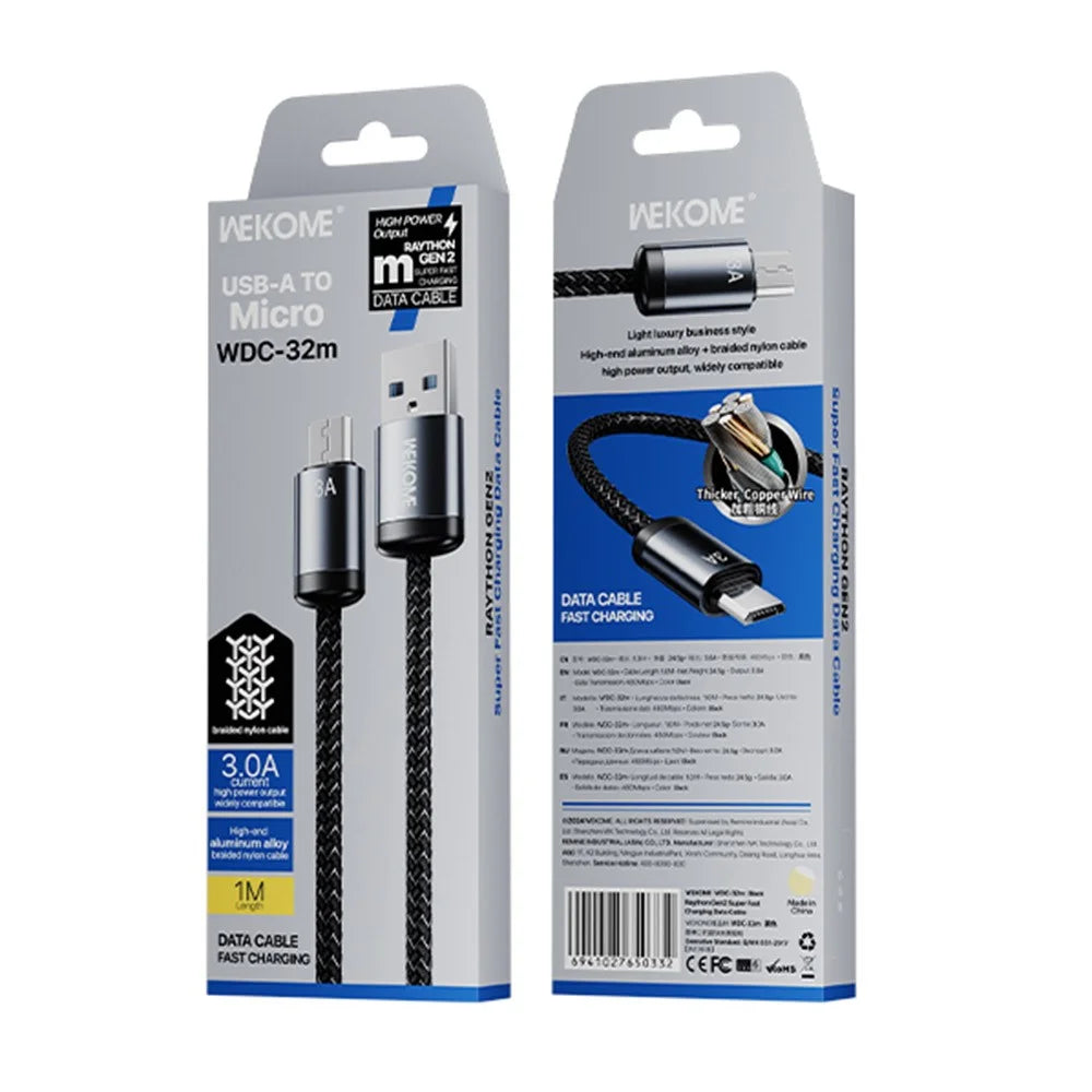 WEKOME WDC-32m USB to Micro USB Data Cord Fast Charging 480Mbps Data Cable - 5