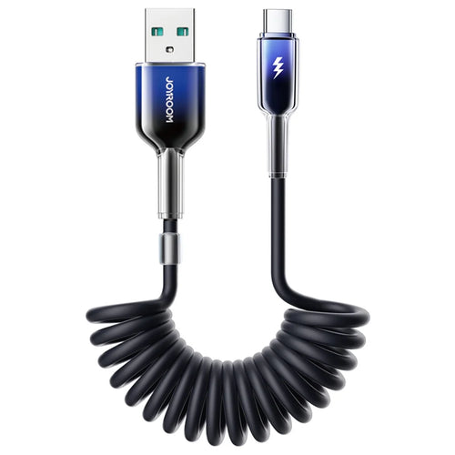 JOYROOM S-A43 1.5m USB-A to Type-C 3A Fast Charging Coiled Cable Data Transmission Cord for iPhone 16-15 Series - Black - 1