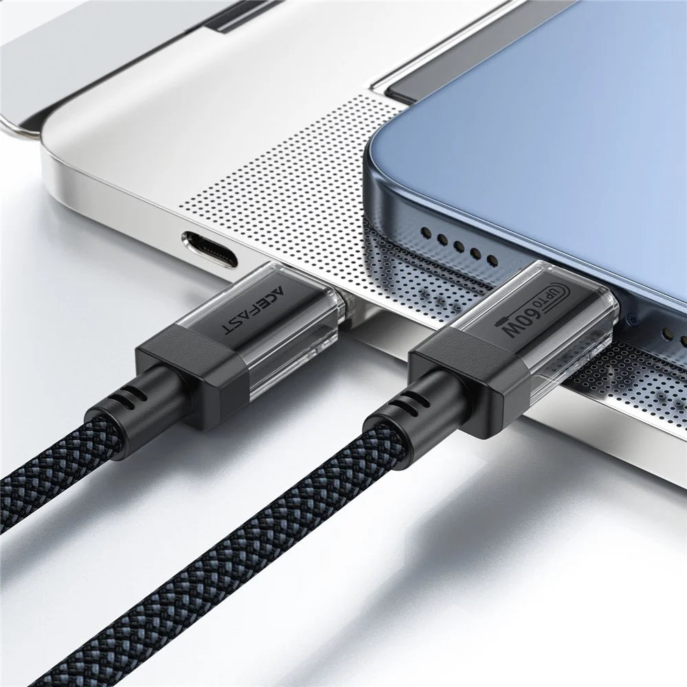 ACEFAST C12-03 1.2m USB-C to USB-C 60W Fast Charging Cable Clear Connector Braided Data Cable - 2