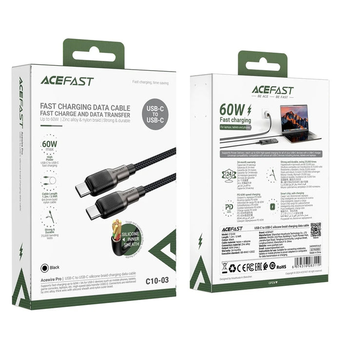 ACEFAST C10-03 1.2m USB-C to USB-C 60W Fast Charging Cable Silicone Braided Data Cord - 7
