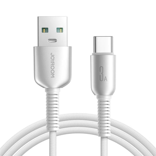 JOYROOM S-A51 1.2m USB-A to Type-C 3A Fast Charging Cable Braided Data Cord for iPhone 16-15 Series - Light Grey - 1