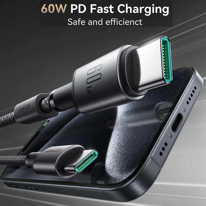 JOYROOM S-A50 1.2m Type-C to Type-C 60W Fast Charging Data Cable with Magnetic Cable Holder for iPhone 16-15 Series - Dark Grey - 3