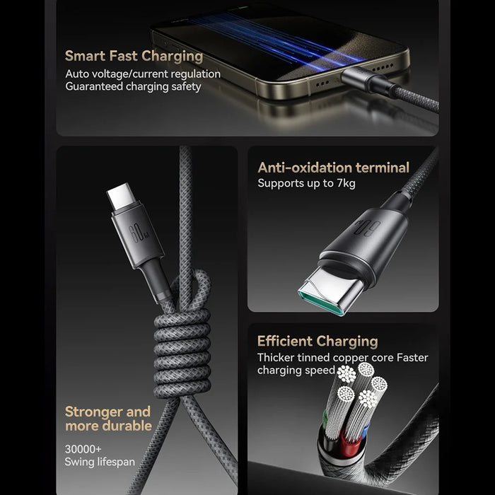 JOYROOM S-A50 1.2m Type-C to Type-C 60W Fast Charging Data Cable with Magnetic Cable Holder for iPhone 16-15 Series - Dark Grey - 6