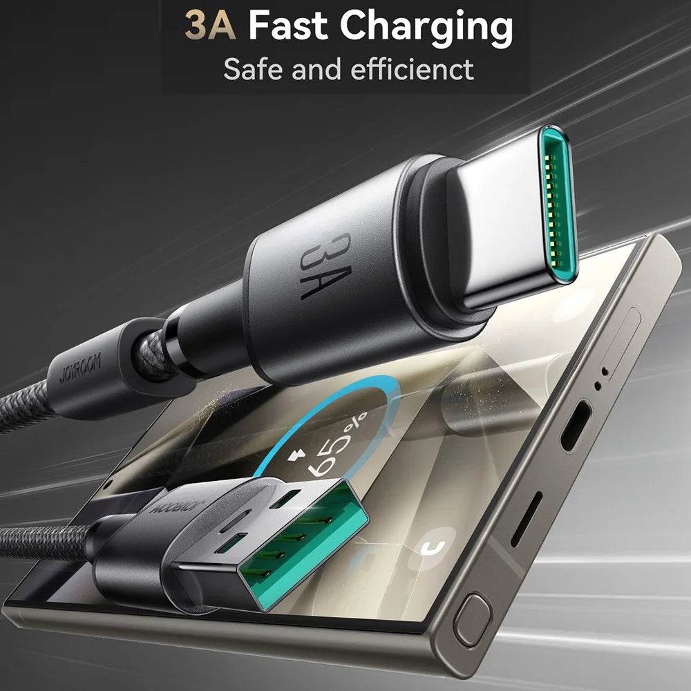 JOYROOM S-A50 1.2m USB-A to Type-C 3A Fast Charging Data Cable with Magnetic Cable Holder for iPhone 16-15 Series - Dark Grey - 3