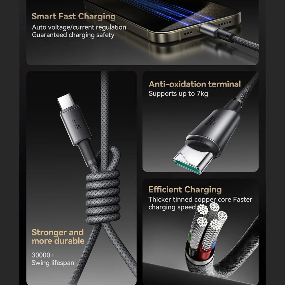 JOYROOM S-A50 1.2m USB-A to Type-C 3A Fast Charging Data Cable with Magnetic Cable Holder for iPhone 16-15 Series - Dark Grey - 6