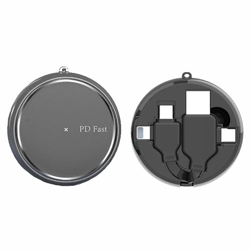 Retractable USB to Multi-Port Charging Cable 65W Fast Charger Cord with 8-Pin / Type-C / Micro USB - Grey - 1