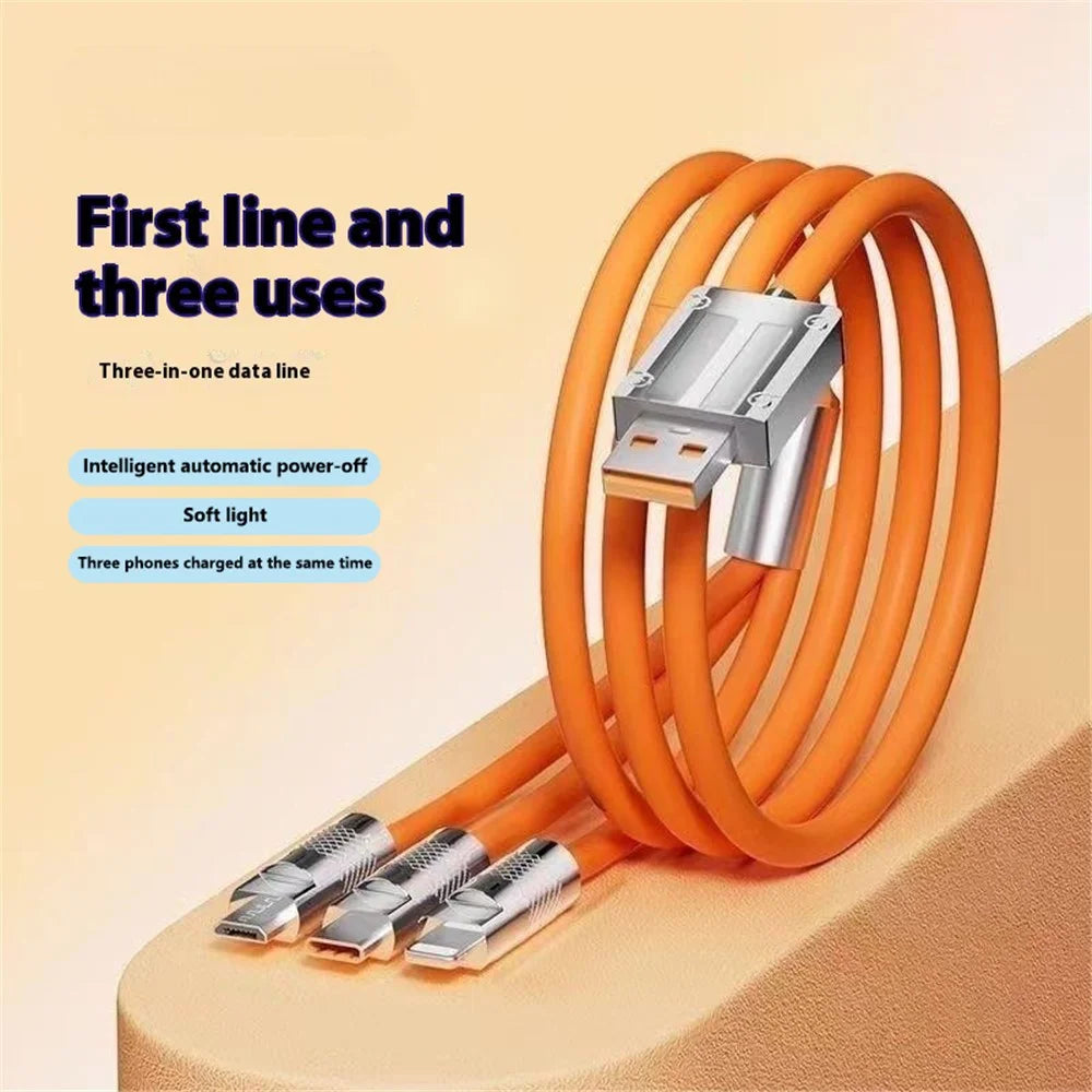 3-in-1 Type-C + iP + Micro Splitter Charging Cable 240W Fast Charger Wire, Length: 1m - 2