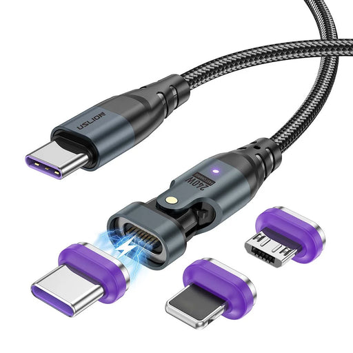 USLION US0203 1m Type-C to iP / Type-C / Micro Rotatable Connector Magnetic Charging Cable 240W Data Cable - 1
