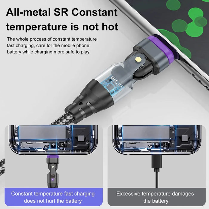 USLION US0203 1m Type-C to iP / Type-C / Micro Rotatable Connector Magnetic Charging Cable 240W Data Cable - 4