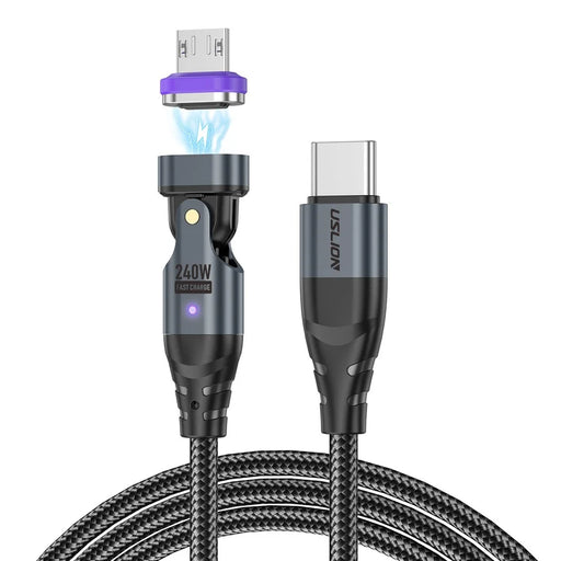 USLION US0203 1m 180-Degree Rotatable Connector 240W Data Cable Magnetic Charging Cable - USB-C To Micro - 1