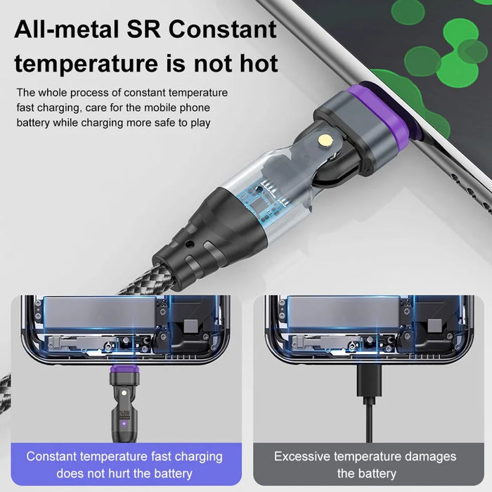 USLION US0203 1m 180-Degree Rotatable Connector 240W Data Cable Magnetic Charging Cable - USB-C To Micro - 4