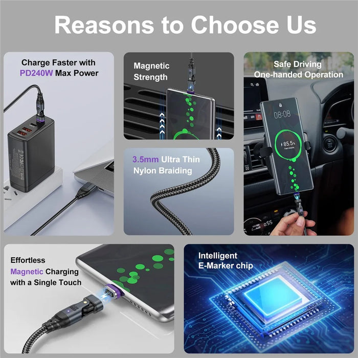 USLION US0204 1.8m USB / Type-C 2 to 1 Data Cable 180-Degree Rotation 240W Magnetic Charging Cable - iP - 4