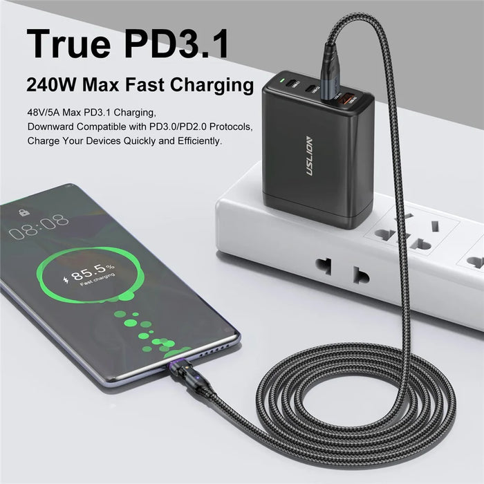 USLION US0204 1.8m USB / Type-C 2 to 1 Data Cable 180-Degree Rotation 240W Magnetic Charging Cable - iP - 6