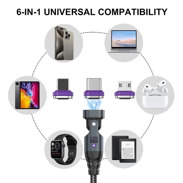 USLION US0204 1m USB / Type-C to Type-C / Micro / iP Cable Rotatable 240W Magnetic Charging Cable - 6