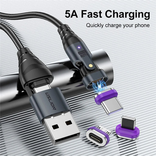USLION US0204 1m USB / Type-C 2 to 1 Data Cable 180-Degree Rotation 240W Magnetic Charging Cable - iP - 2