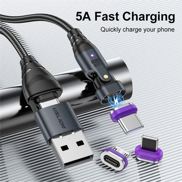 USLION US0204 1m USB / Type-C 2 to 1 Data Cable 180-Degree Rotation 240W Magnetic Charging Cable - iP - 2