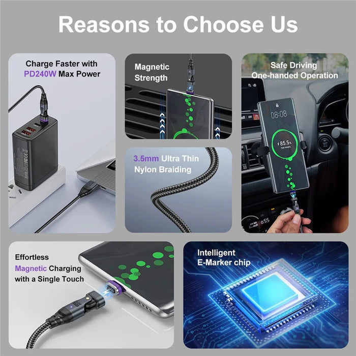 USLION US0204 1m USB / Type-C 2 to 1 Data Cable 180-Degree Rotation 240W Magnetic Charging Cable - iP - 4