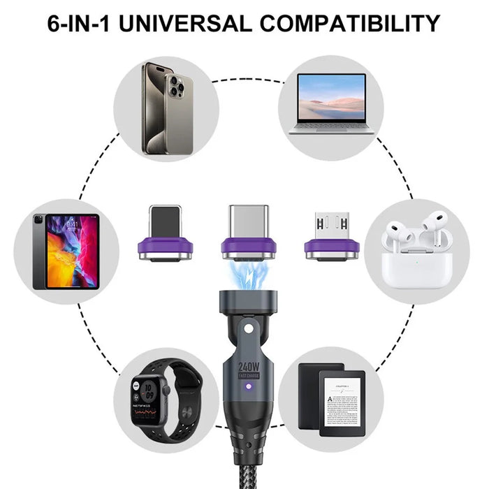 USLION US0204 1m USB / Type-C 2 to 1 Data Cable 180-Degree Rotation 240W Magnetic Charging Cable - iP - 5