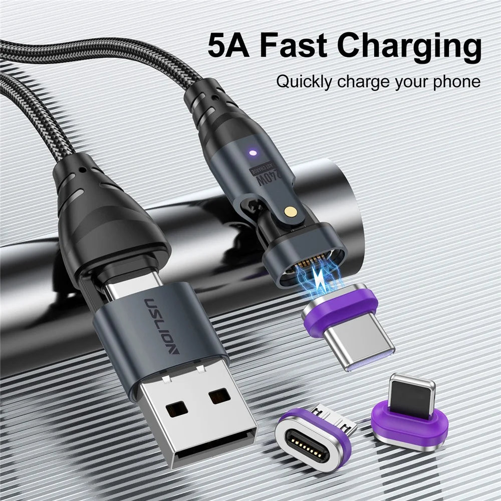 USLION US0204 1.8m USB / Type-C to Type-C / Micro / iP Cable Rotatable 240W Magnetic Charging Cable - 3