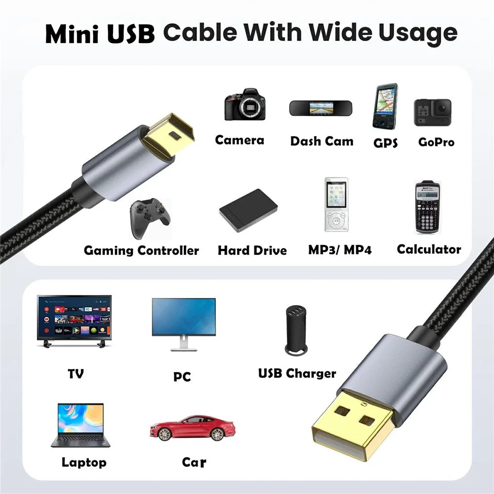5m USB 2.0 to Mini B Male Charger Cord USB Mini to USB Charging Cable for PS3 Controller / MP3 Player / Camera - 3