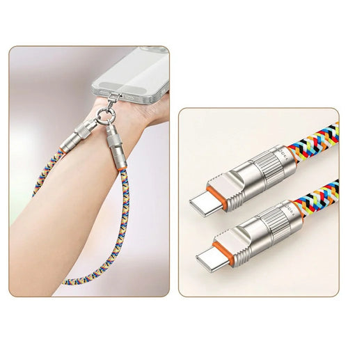 30cm 2-in-1 PD 66W Type-C Charging Cable Cell Phone Wrist Strap Data Cable with Zinc Alloy Buckle, Tether Tab - Multi-Color - 1