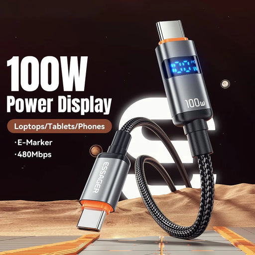 ESSAGER ES-X61 1m Type-C to Type-C Cable 100W Digital Display Phone Tablet Laptop Fast Charging Data Cord - 2