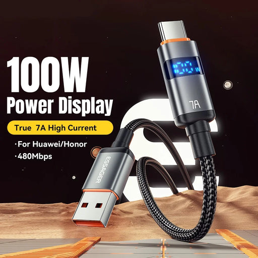 ESSAGER ES-X61 1m USB to Type-C Cable 7A Digital Display Phone Fast Charging Data Cord - 2