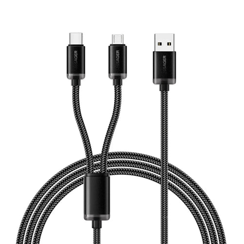 ESSAGER ES-X60 1.2m USB to Type-C + Micro 2-in-1 Charging Cord Braided Data Cable - 1