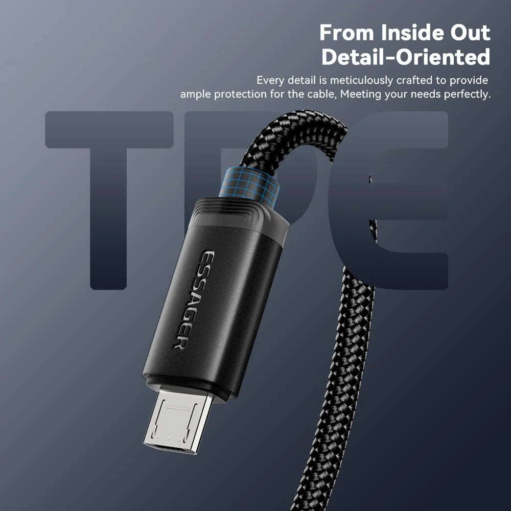 ESSAGER ES-X60 3m USB to Micro Phone Charging Cable Braided Data Cable - 7