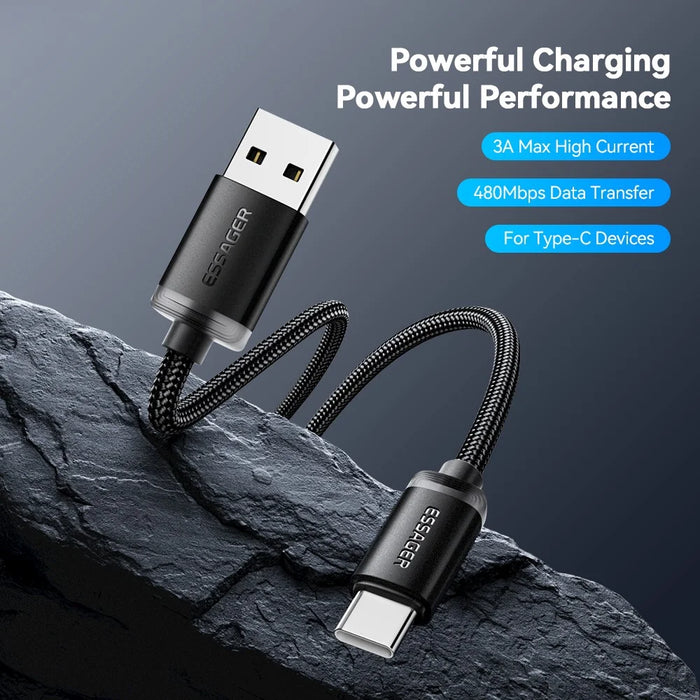 ESSAGER ES-X60 3m USB to Type-C Phone Charging Cable 3A Braided Data Cable - 2