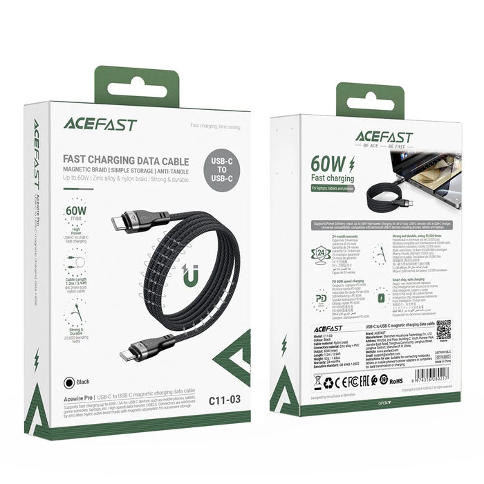 ACEFAST C11-03 1.2m USB-C to USB-C 60W Fast Charging Cable Magnetic Braided Data Cord - 7