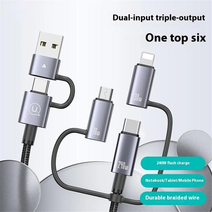 USAMS SJ737 1.2m 240W Multi Charging Cable 6-in-1 Aluminum Alloy Fast Charging Data Cord - 2