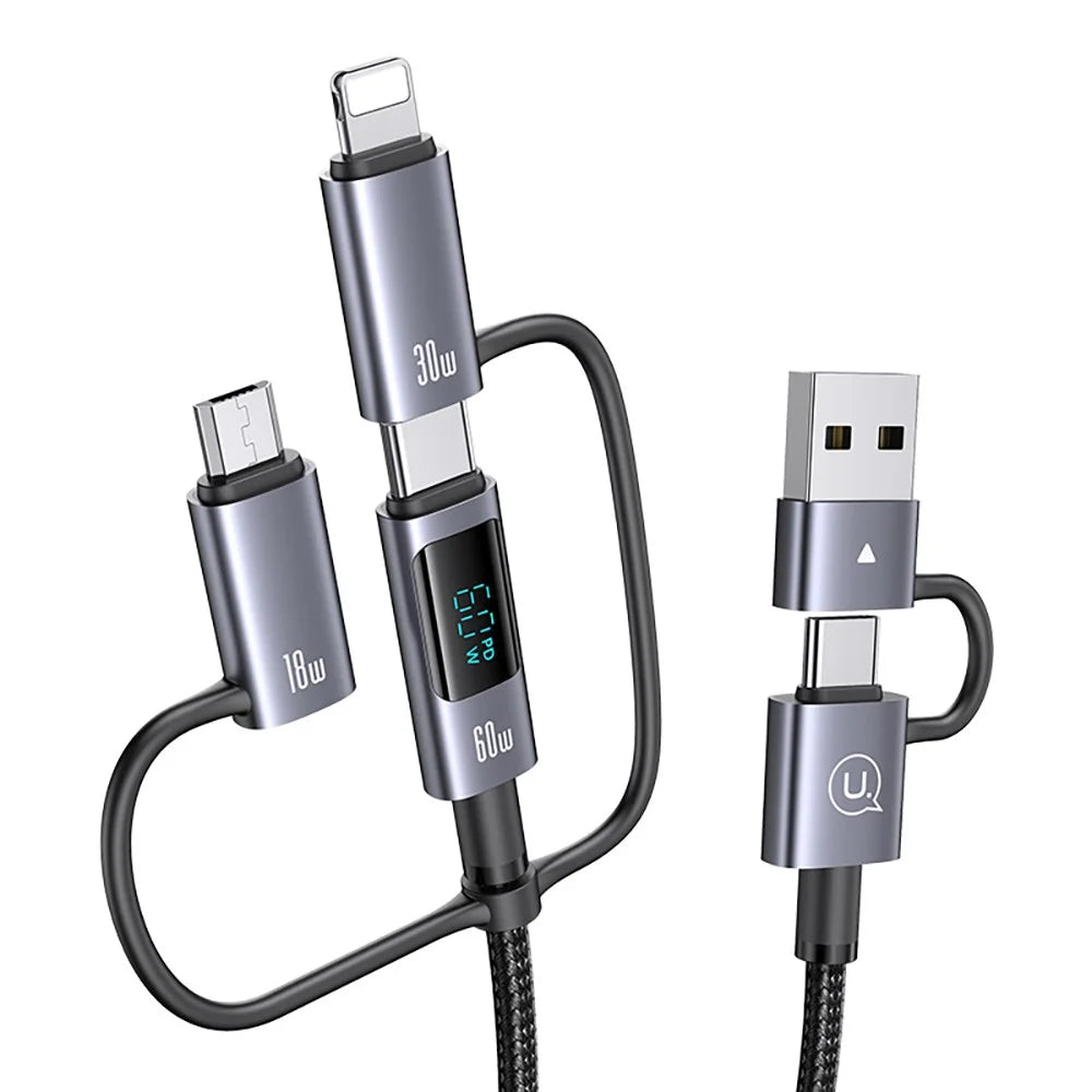 USAMS SJ713 1.2m 60W 6-in-1 Fast Charging Cable LED Display PVC Data Cord - 2