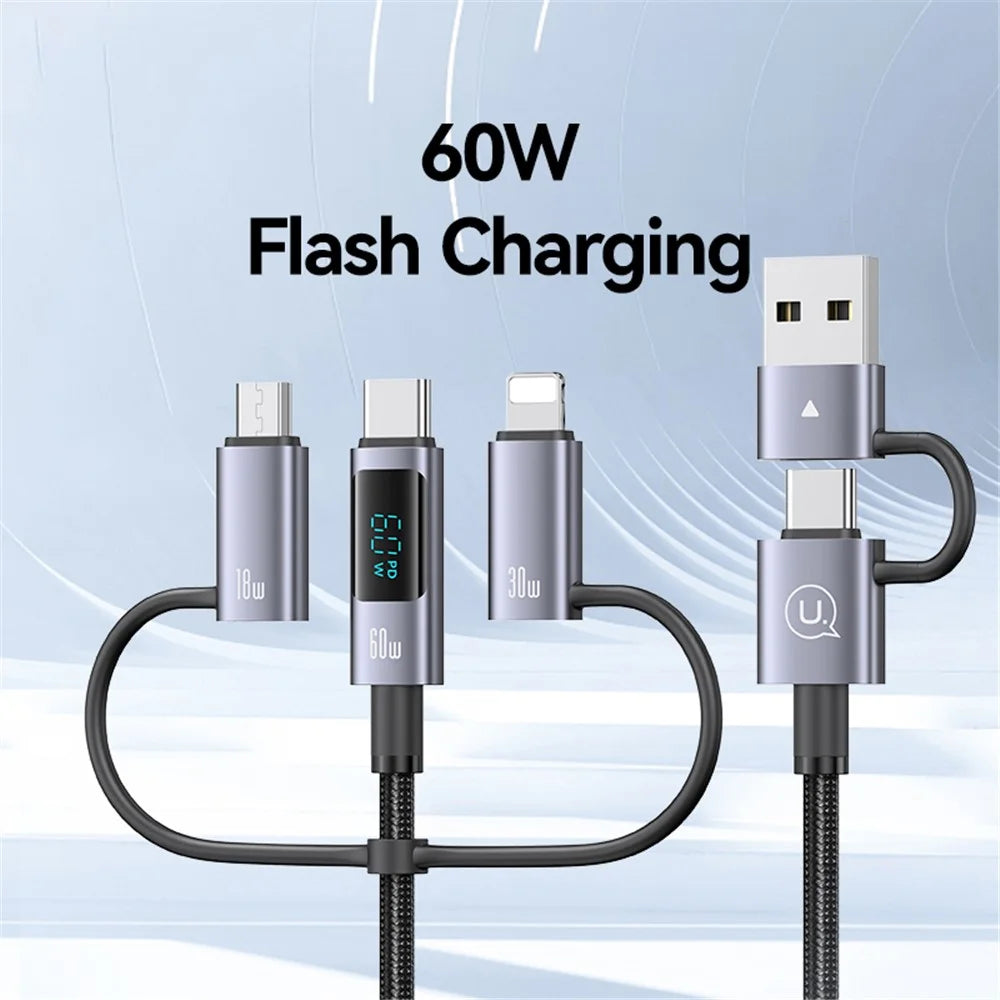 USAMS SJ713 1.2m 60W 6-in-1 Fast Charging Cable LED Display PVC Data Cord - 4