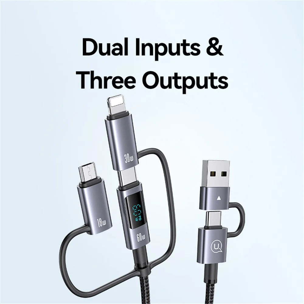 USAMS SJ713 1.2m 60W 6-in-1 Fast Charging Cable LED Display PVC Data Cord - 5