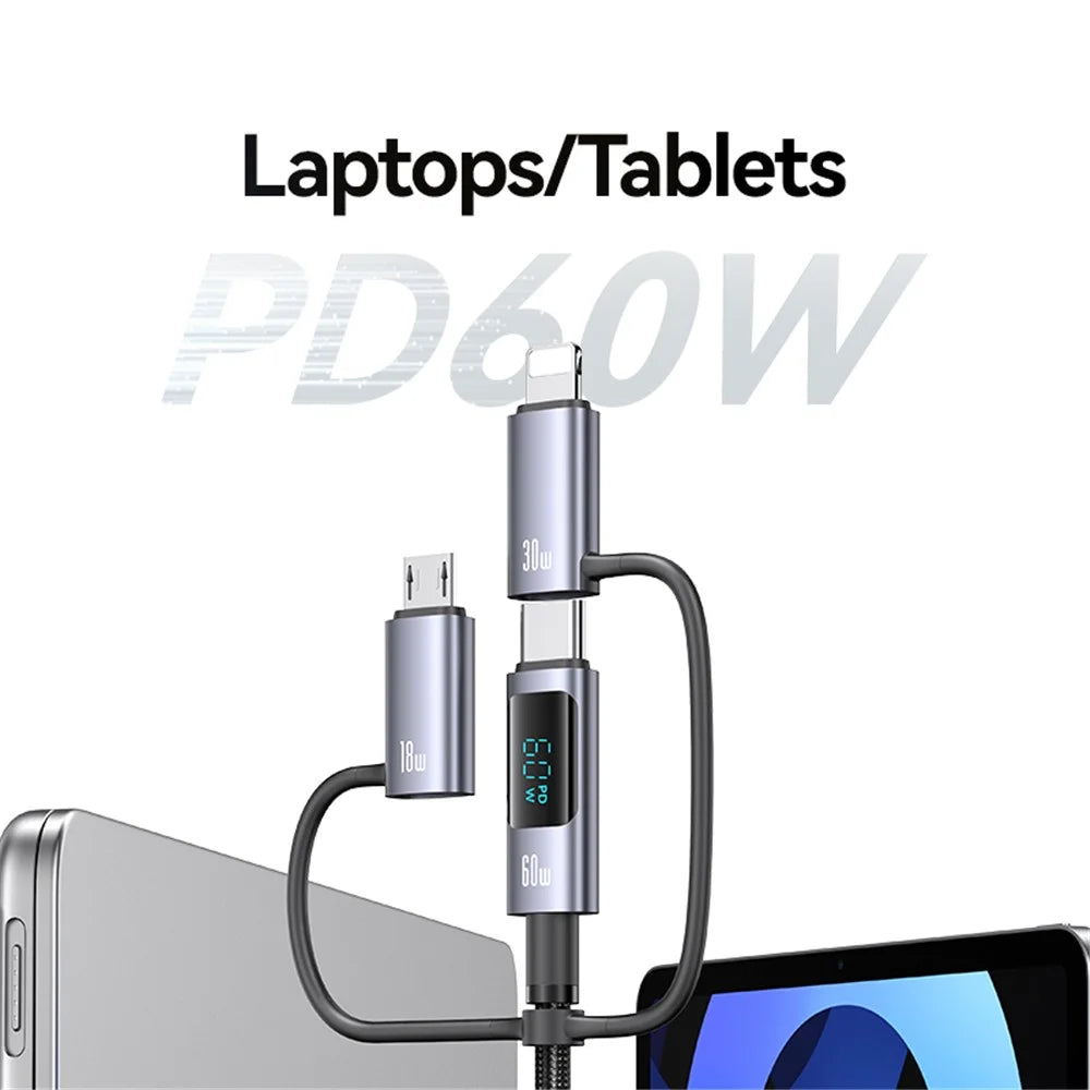 USAMS SJ713 1.2m 60W 6-in-1 Fast Charging Cable LED Display PVC Data Cord - 7
