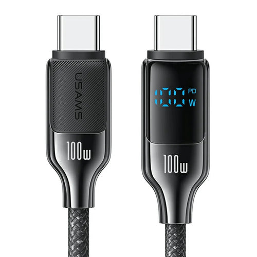USAMS SJ742 1.2m 100W Type-C to Type-C Fast Charging Cable LED Display Zinc Alloy+TPE Data Cord - Tarnish - 1