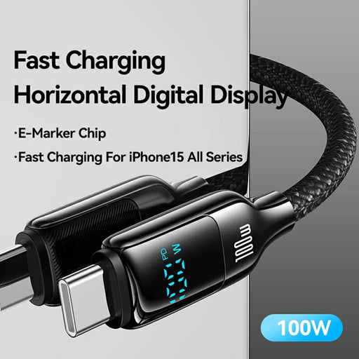 USAMS SJ742 1.2m 100W Type-C to Type-C Fast Charging Cable LED Display Zinc Alloy+TPE Data Cord - Tarnish - 2