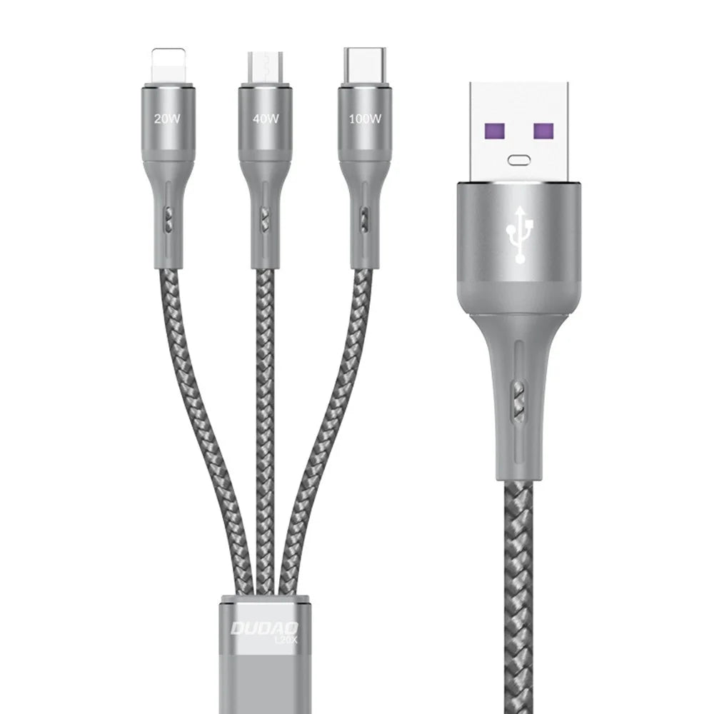 DUDAO L20X 3-in-1 Ip+Type-C+Micro 100W Fast Charging Cable Nylon Braided Wire - 1
