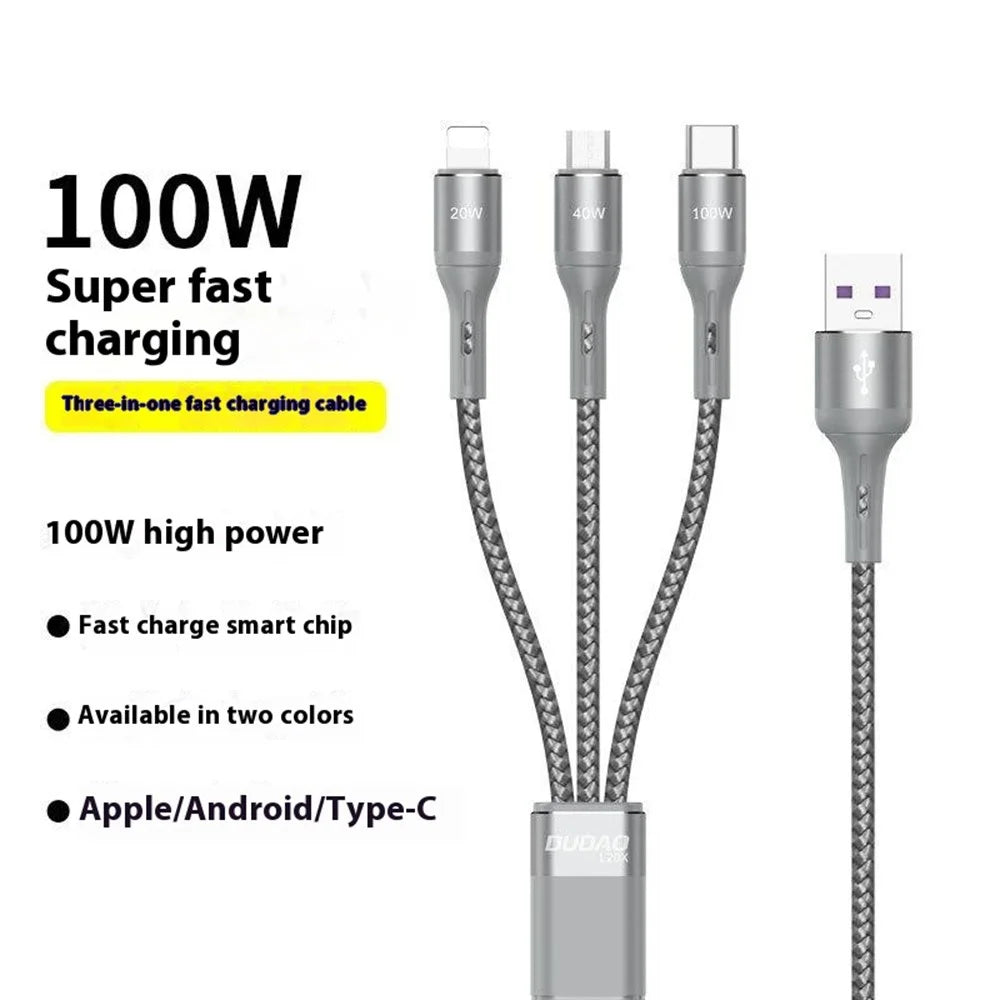 DUDAO L20X 3-in-1 Ip+Type-C+Micro 100W Fast Charging Cable Nylon Braided Wire - 2