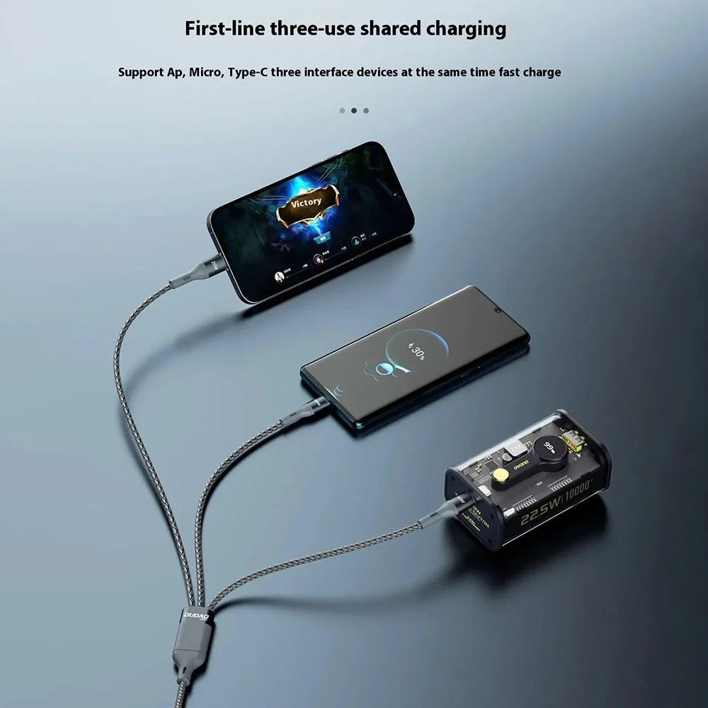 DUDAO L20X 3-in-1 Ip+Type-C+Micro 100W Fast Charging Cable Nylon Braided Wire - 3