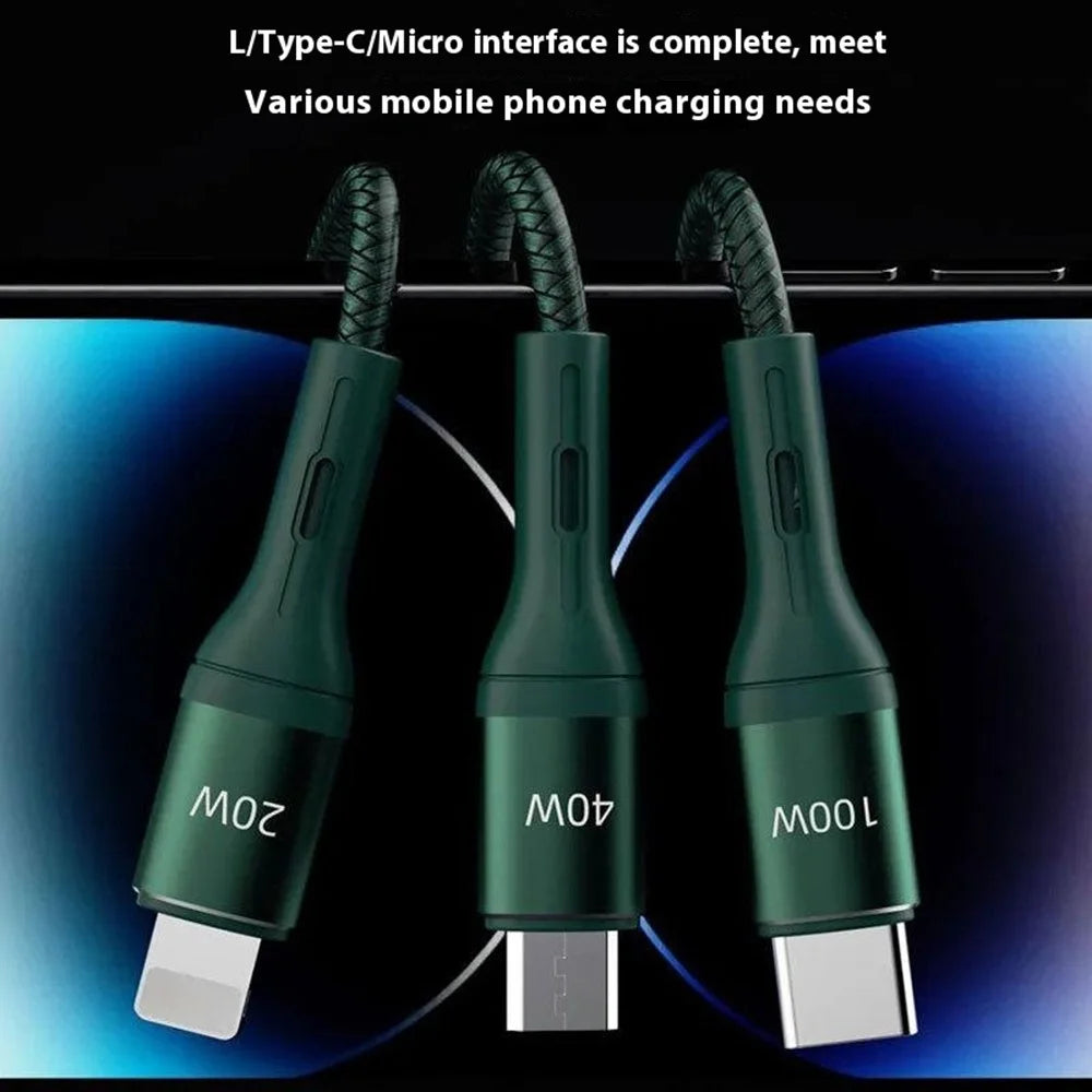 DUDAO L20X 3-in-1 Ip+Type-C+Micro 100W Fast Charging Cable Nylon Braided Wire - 5